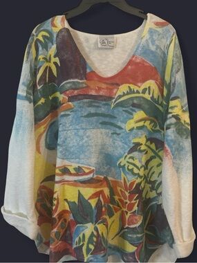 Michael Leu tropical maximalist 100% cotton wearable art summer island sweater